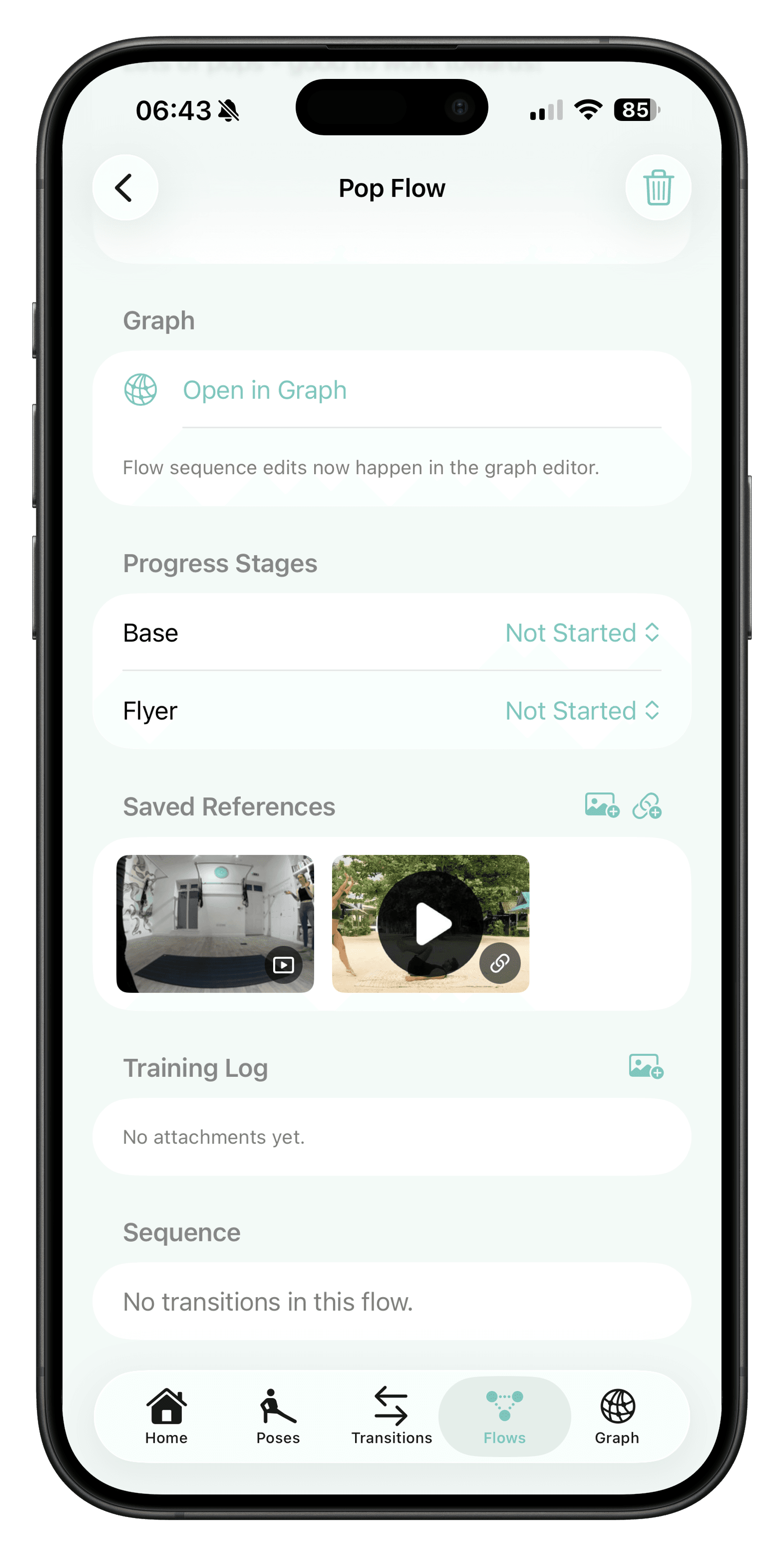 AcroFlow flow detail with graph access, progress stages, and saved references